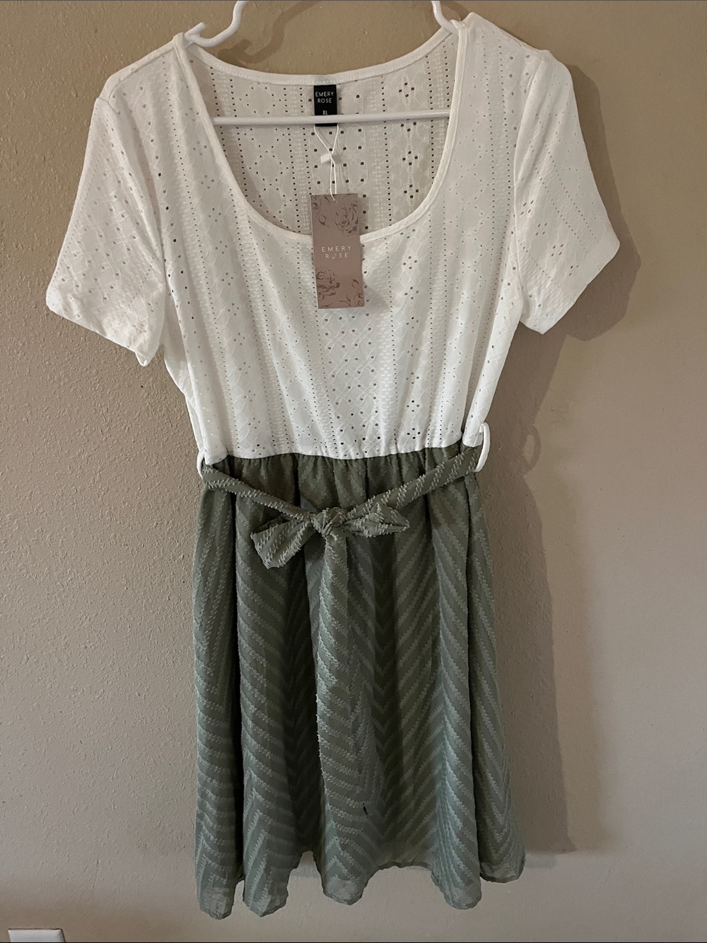 Eyelet Scoop-Neck Midi Dress with Olive Skirt